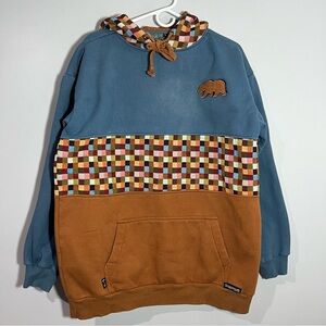 Grassroots California Blue Brown Crochet Pullover Sweatshirt Hoodie Mens Large